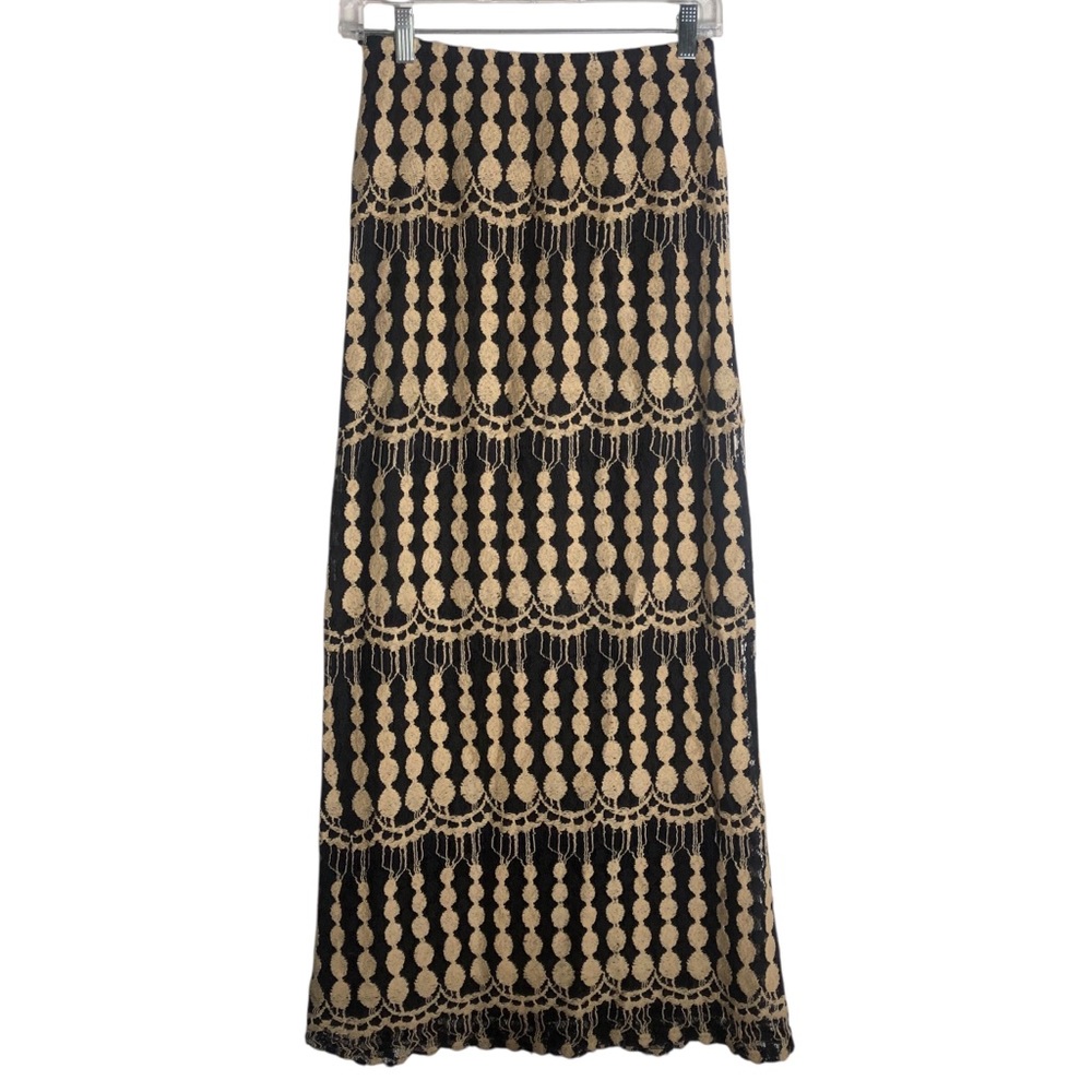 Tyche maxi skirt Sz Small black/tan stretch hippie boho